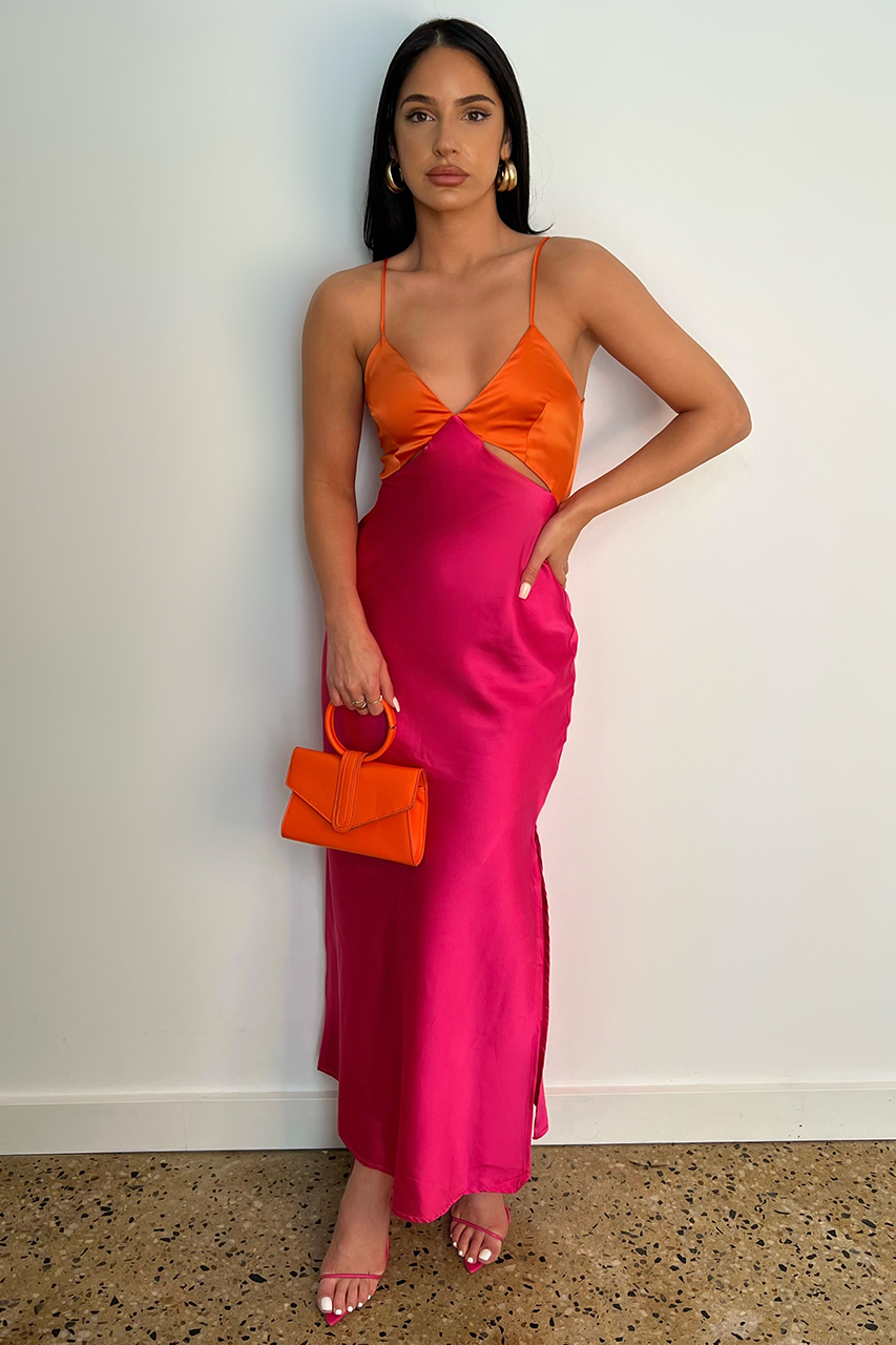 Nico Slip Dress - Orange/Fuchsia